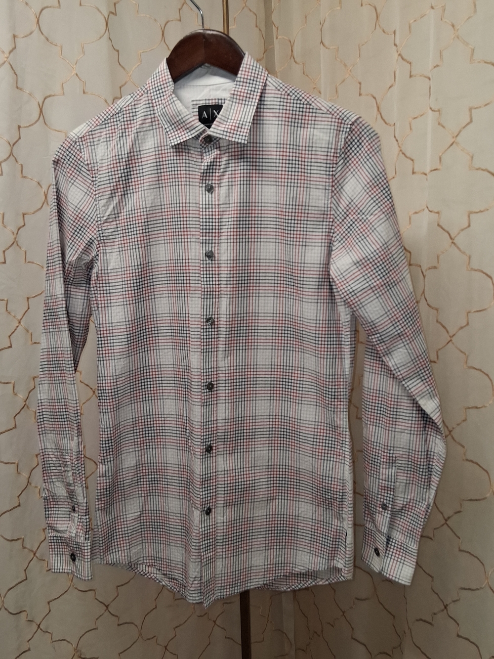 A/X Armani Exchange Men's White Plaid Button-Up Shirt